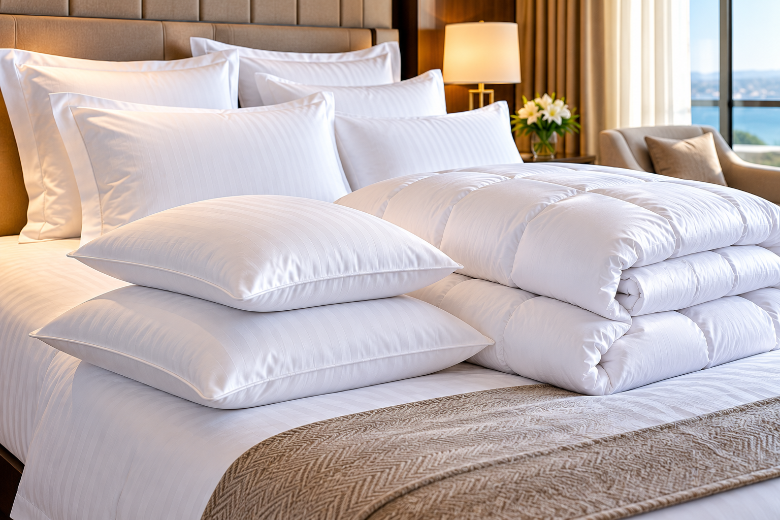 Hotel pillows, duvets and bedding accessories